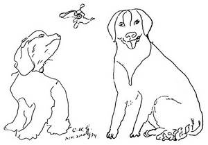 Dessin de chiens de Sri Chinmoy symbolisant la gratitude